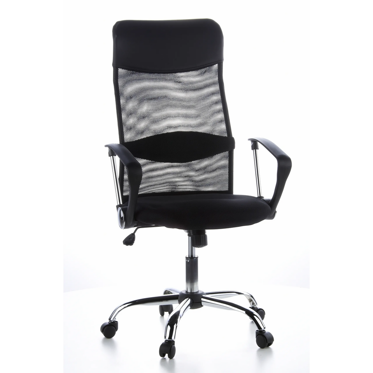 Black Home Office Executive Chair ARIA HIGH with mesh back and five-caster base by hjh OFFICE – 360-degree view (front view 20°)