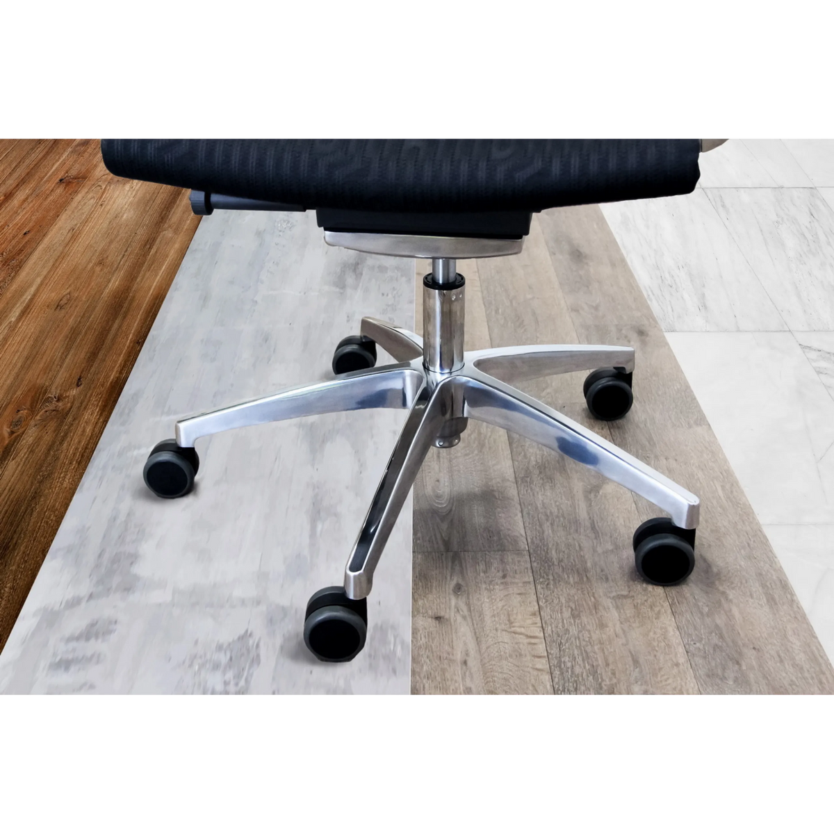 Fünfstrahlkreuz mit schwarzen Stuhlrollen 5x ROLO No-Noise 11mm/75mm für Hartböden von hjh OFFICE