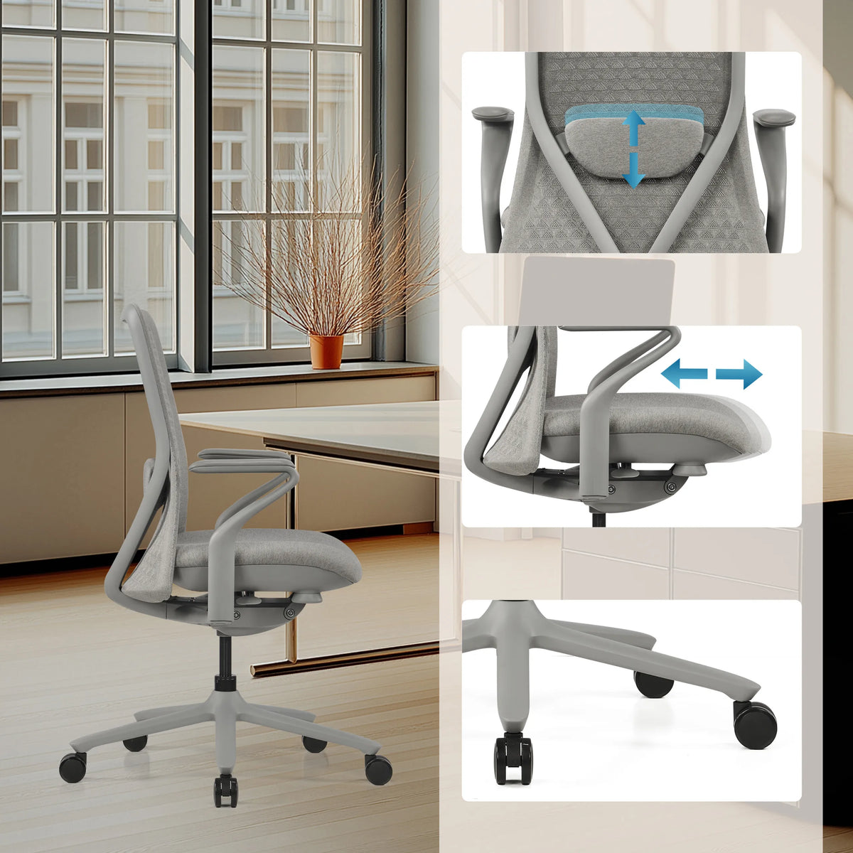 Grey High End Office Chair VERVIO with adjustable headrest and armrests by hjh OFFICE