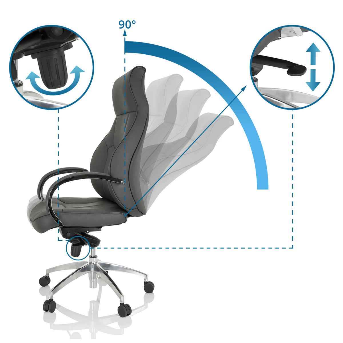 Adjustable backrest with 90-degree tilt and control lever of the Professional Executive Chair ELEGANCE I by hjh OFFICE