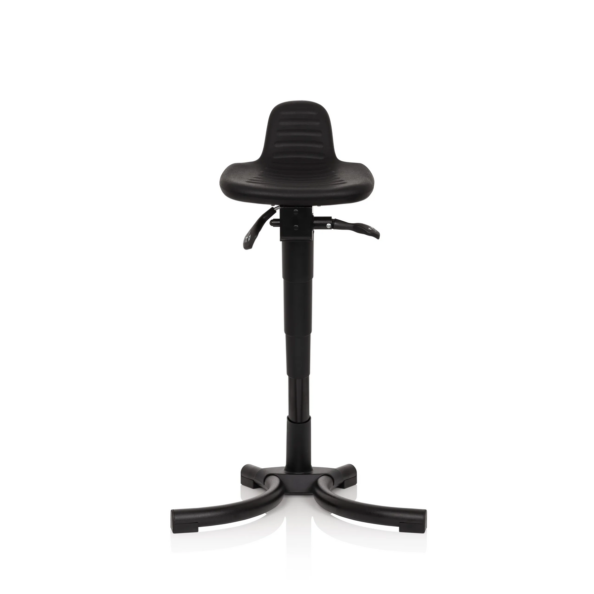 Black Standing aid TOP WORK 34 with seat, backrest and four-legged base by hjh OFFICE – 360-degree view (front view 0°)