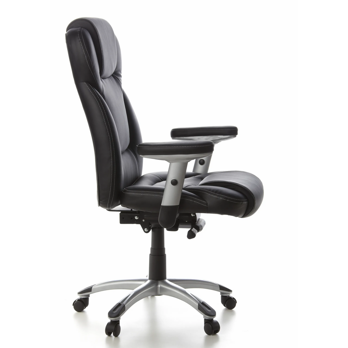 Black Professional Executive Chair EMBASSY 200 L with armrests and silver five-caster base by hjh OFFICE – 360-degree view (side profile 80°)