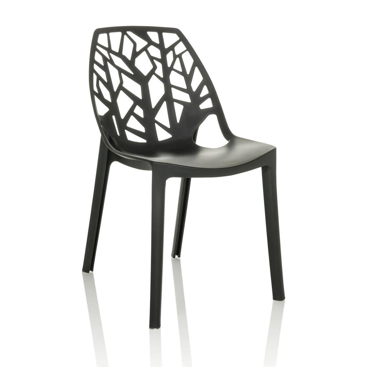 Black Outdoor chair ARTIFO TRI with perforated backrest in organic look by hjh OFFICE – 360-degree view (front three-quarter view 30°)