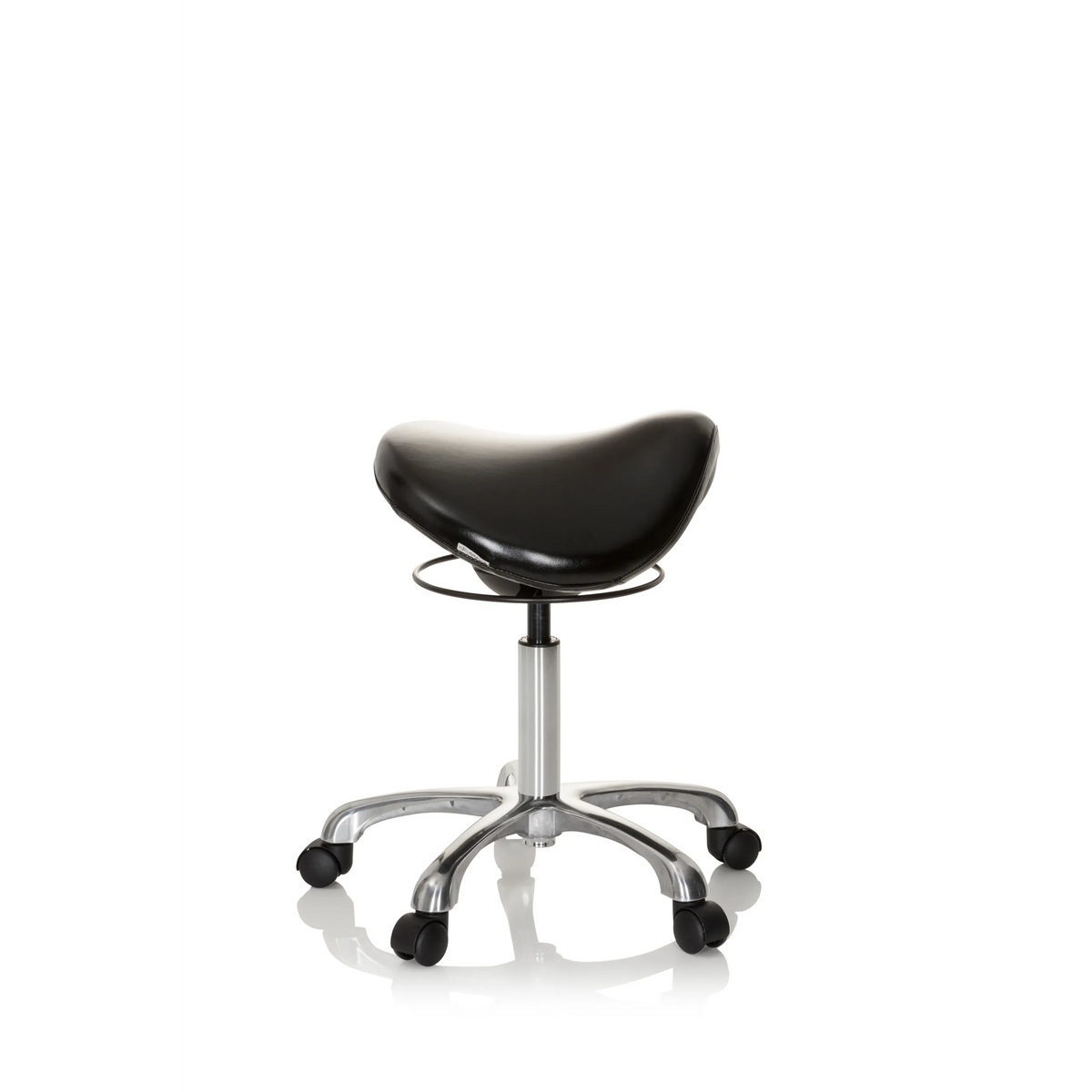 Black Saddle stool ORTHO SIT with foot cross and five castors by hjh OFFICE – 360-degree view (side profile 80°)