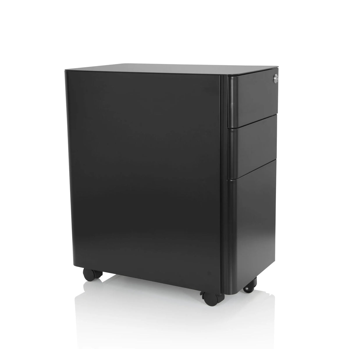 Black metal Mobile Drawer Unit COLOR I with three drawers and four castors by hjh OFFICE – 360-degree view (front three-quarter view 60°)