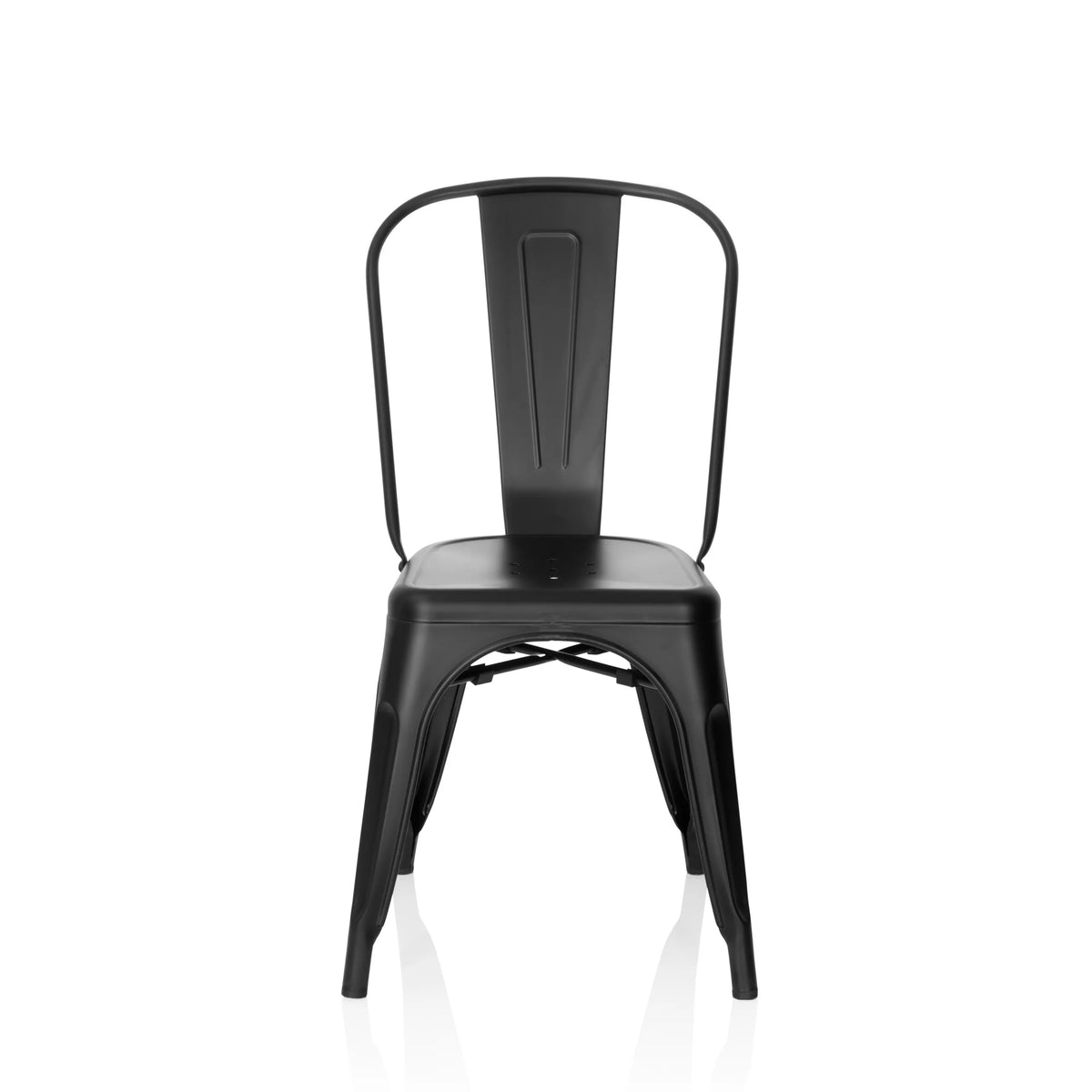 Black metal Bistro chair VANTAGGIO BRUSH with curved backrest by hjh OFFICE – 360-degree view (front view 0°)