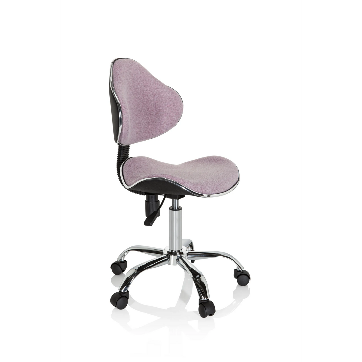 Pink Swivel Chair – Children KIDDY GTI-3 with shiny base and five castors by hjh OFFICE – 360-degree view (front three-quarter view 60°)