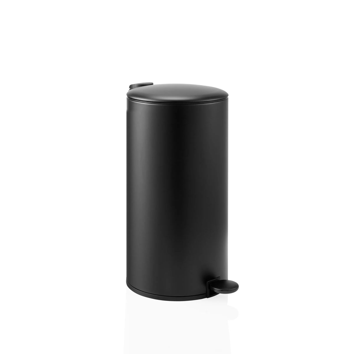 Black Wastepaper CLEAN STEP 2 with lid and pedal bin by hjh OFFICE – 360-degree view (front three-quarter view 45°)
