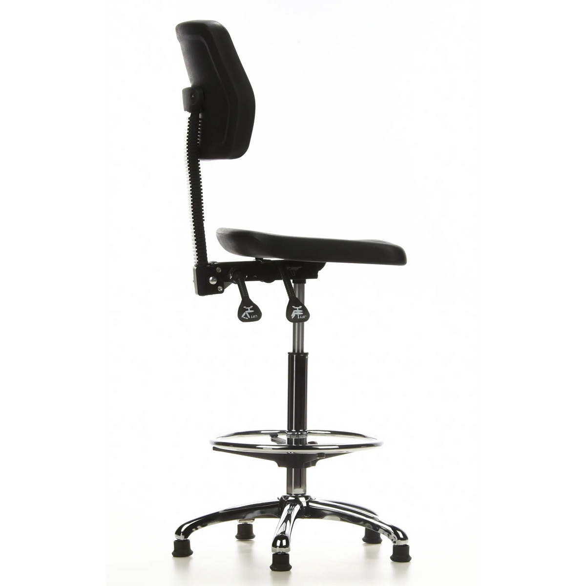 Black Counter chair TOP WORK 11 with foot ring and five-star base by hjh OFFICE – 360-degree view (side profile 100°)