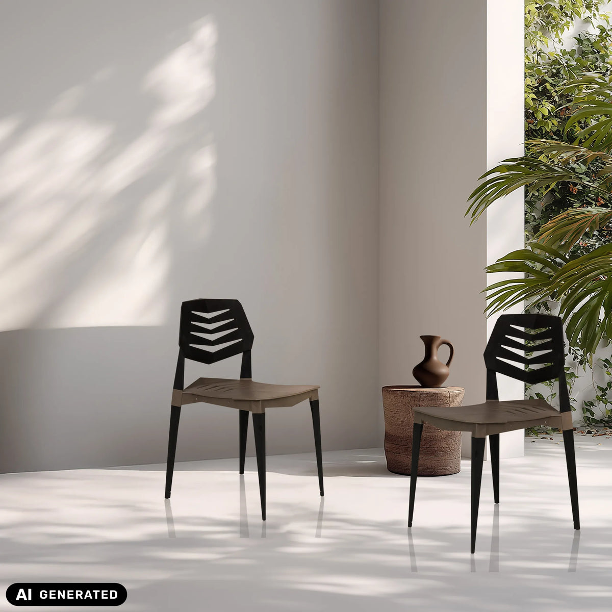 Two Flecharo outdoor chairs in brown and black by hjh LIVING (AI-generated image)
