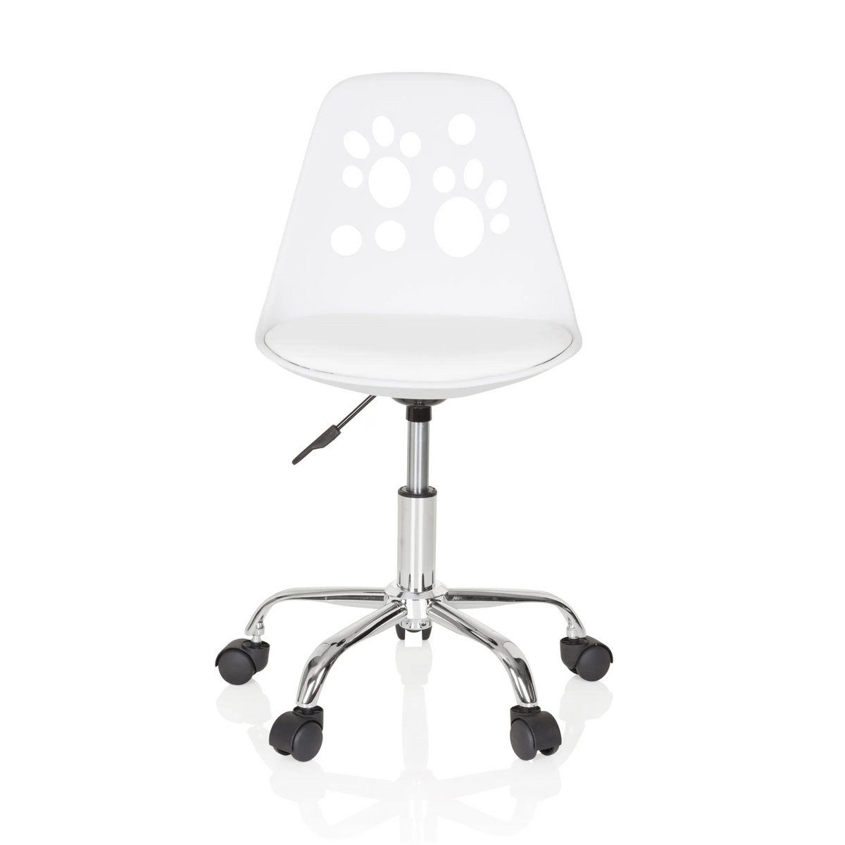 White Swivel Chair – Children FANCY I with paw print design and five-caster base by hjh OFFICE – 360-degree view (front view 0°)
