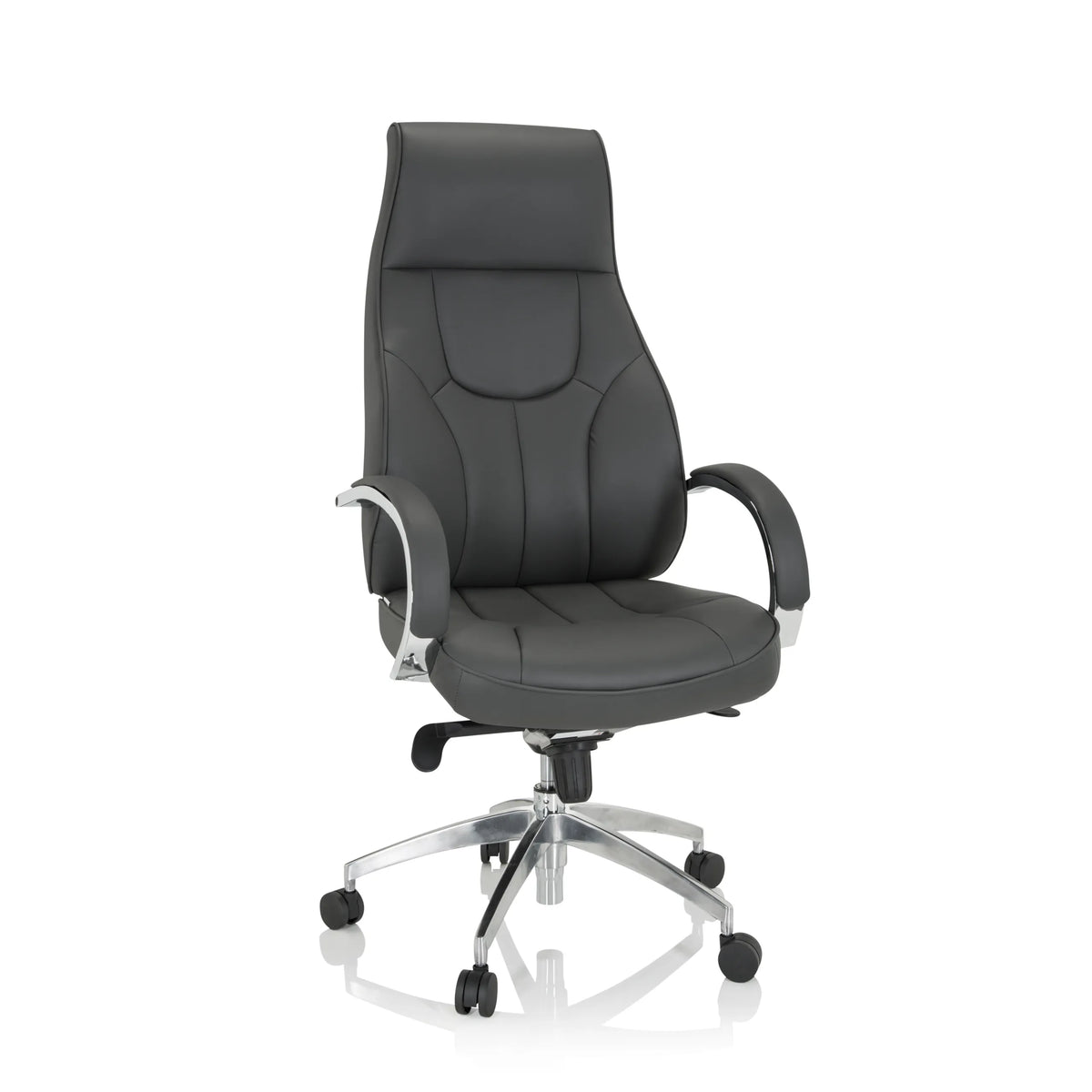 Grey Professional Executive Chair ELEGANCE I with armrests and a polished five-caster base by hjh OFFICE – 360-degree view (front view 20°)