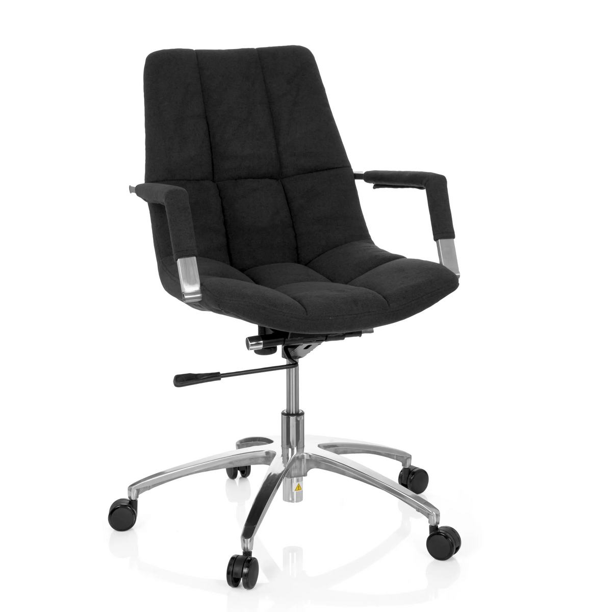 Black Home Office Chair SARANTO with fabric upholstery and five-caster base by hjh OFFICE – 360-degree view (front view 20°)