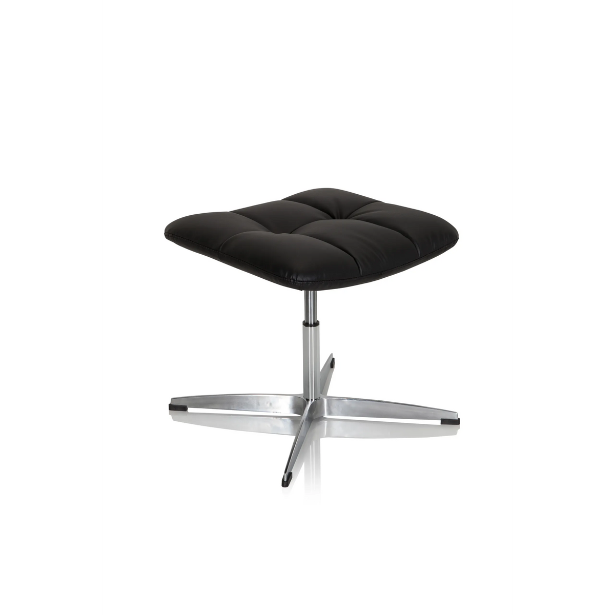 Black upholstered stool SARANTO made of faux leather with a four-star base by hjh OFFICE – 360-degree view (front three-quarter view 40°)
