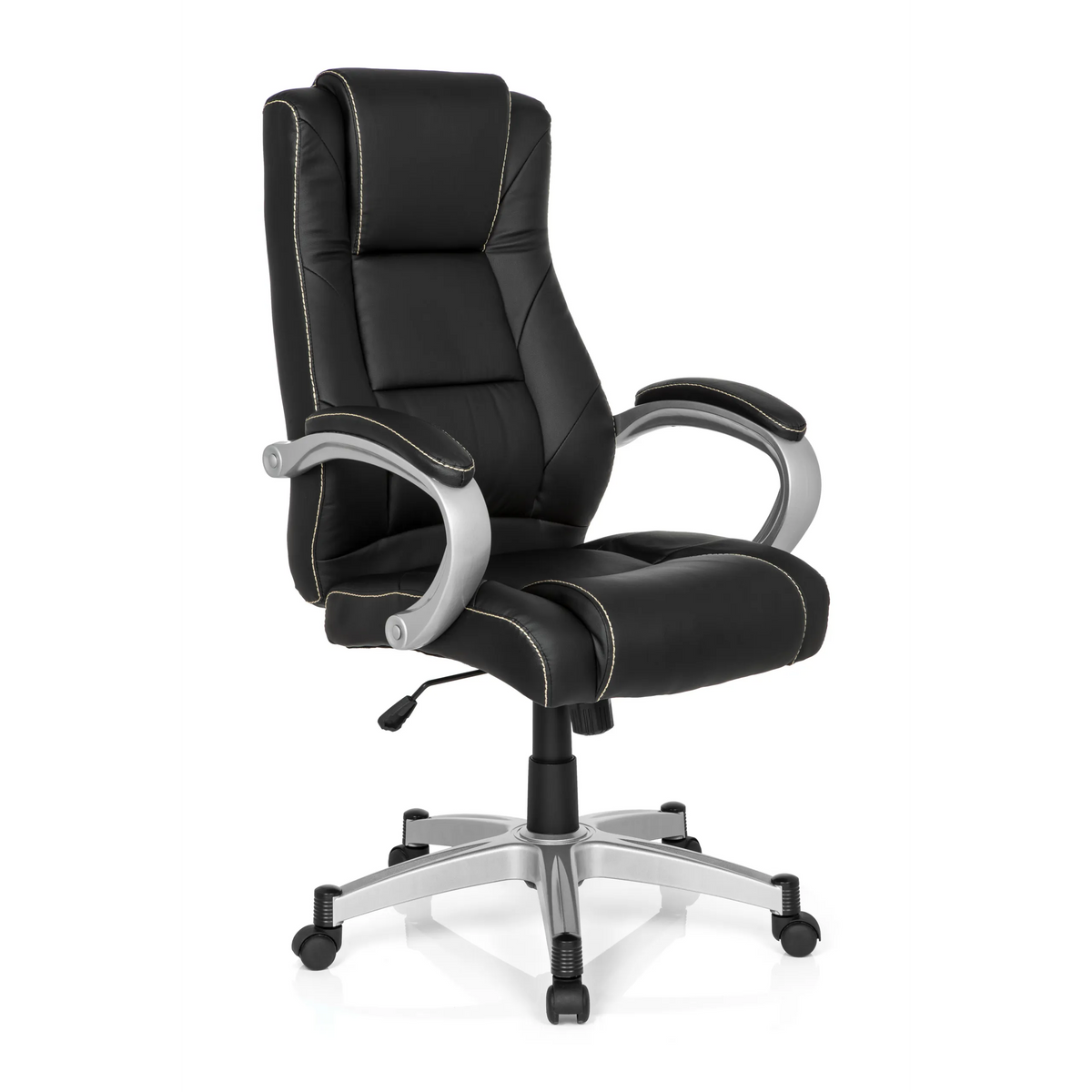 Black Gaming chair RELAX CL180 with padding and five-caster base by MyBuero – 360-degree view (front three-quarter view 40°)
