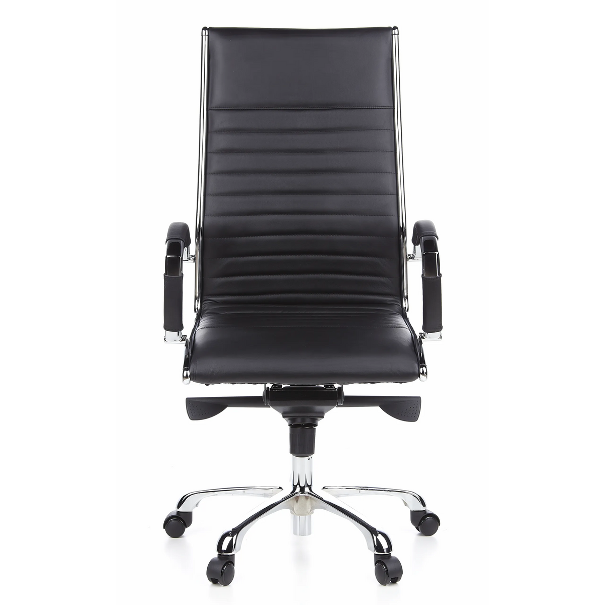 Black Professional Executive Chair PARMA 20 with quilted leather upholstery and five-caster base by hjh OFFICE – 360-degree view (front view 0°)