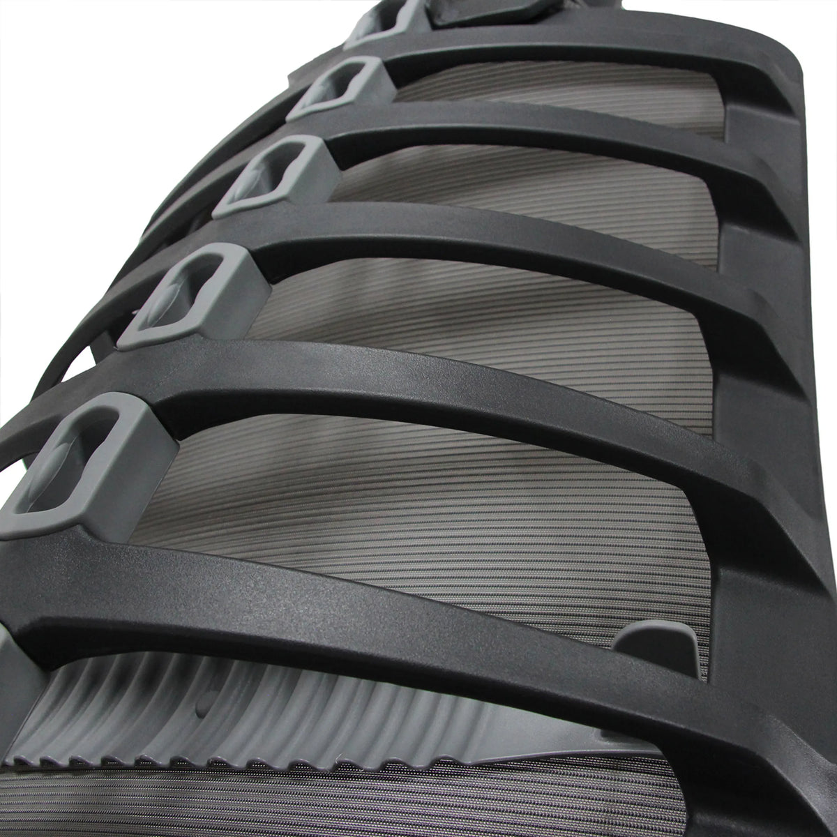 Structured backrest with grey mesh upholstery of the High End Office Chair SKARIF by hjh OFFICE