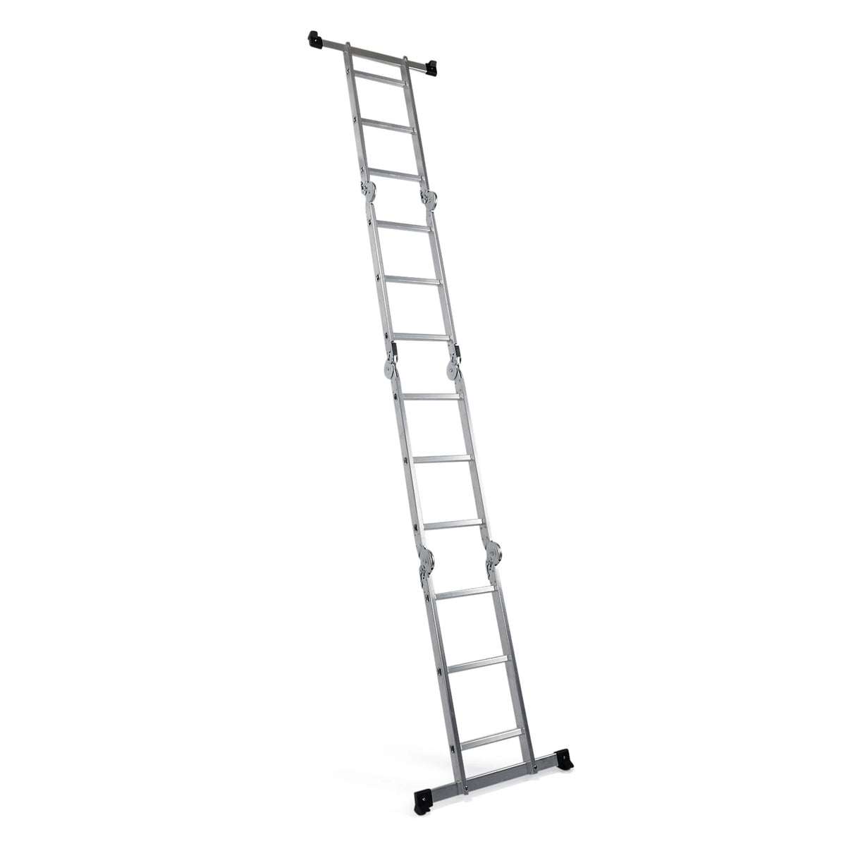 Silver aluminium Folding Ladder SOLID W3 with twelve steps by hjh OFFICE – 360-degree view (rear three-quarter view 216°)