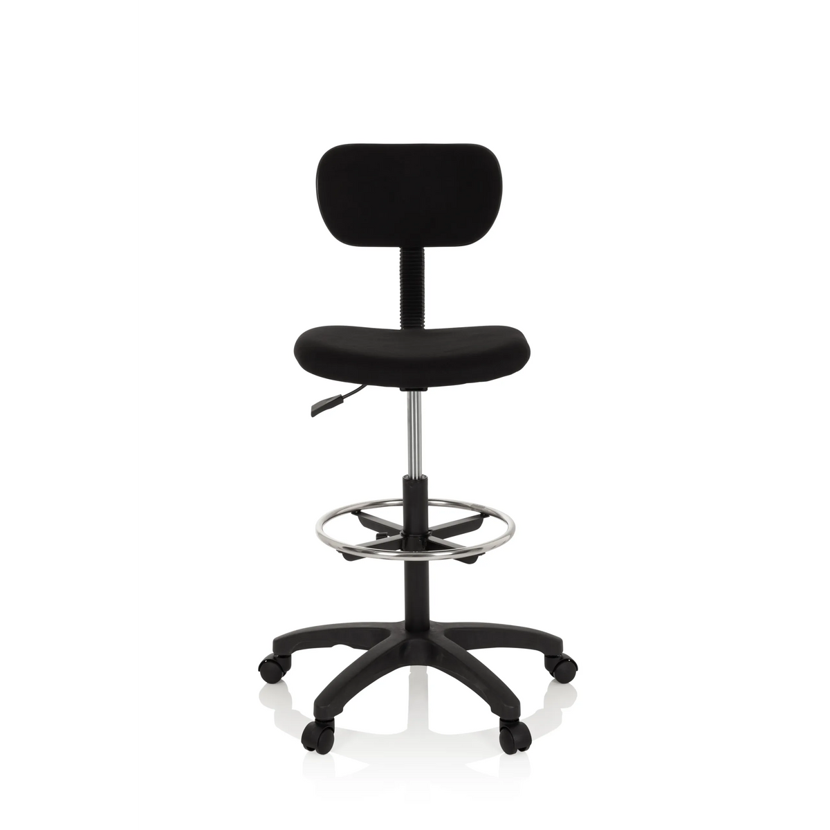 Black Counter chair TOP WORK 05 with foot ring and five-caster base by hjh OFFICE – 360-degree view (front view 0°)