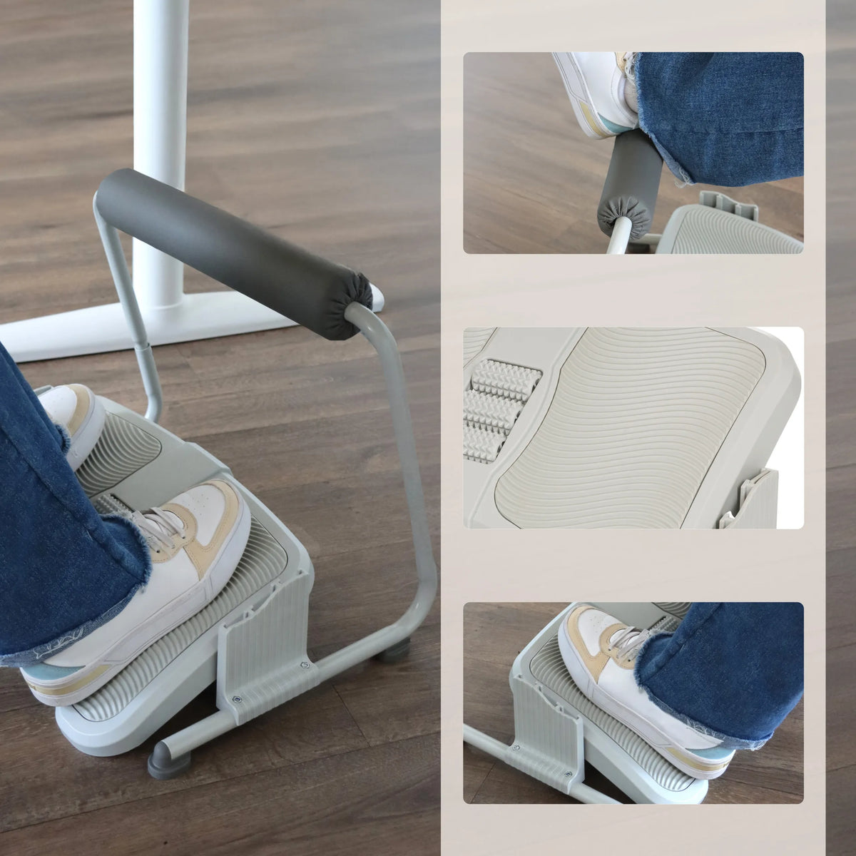 PODI FMW footrest in light grey with non-slip profile and a padded massage roller by hjh OFFICE