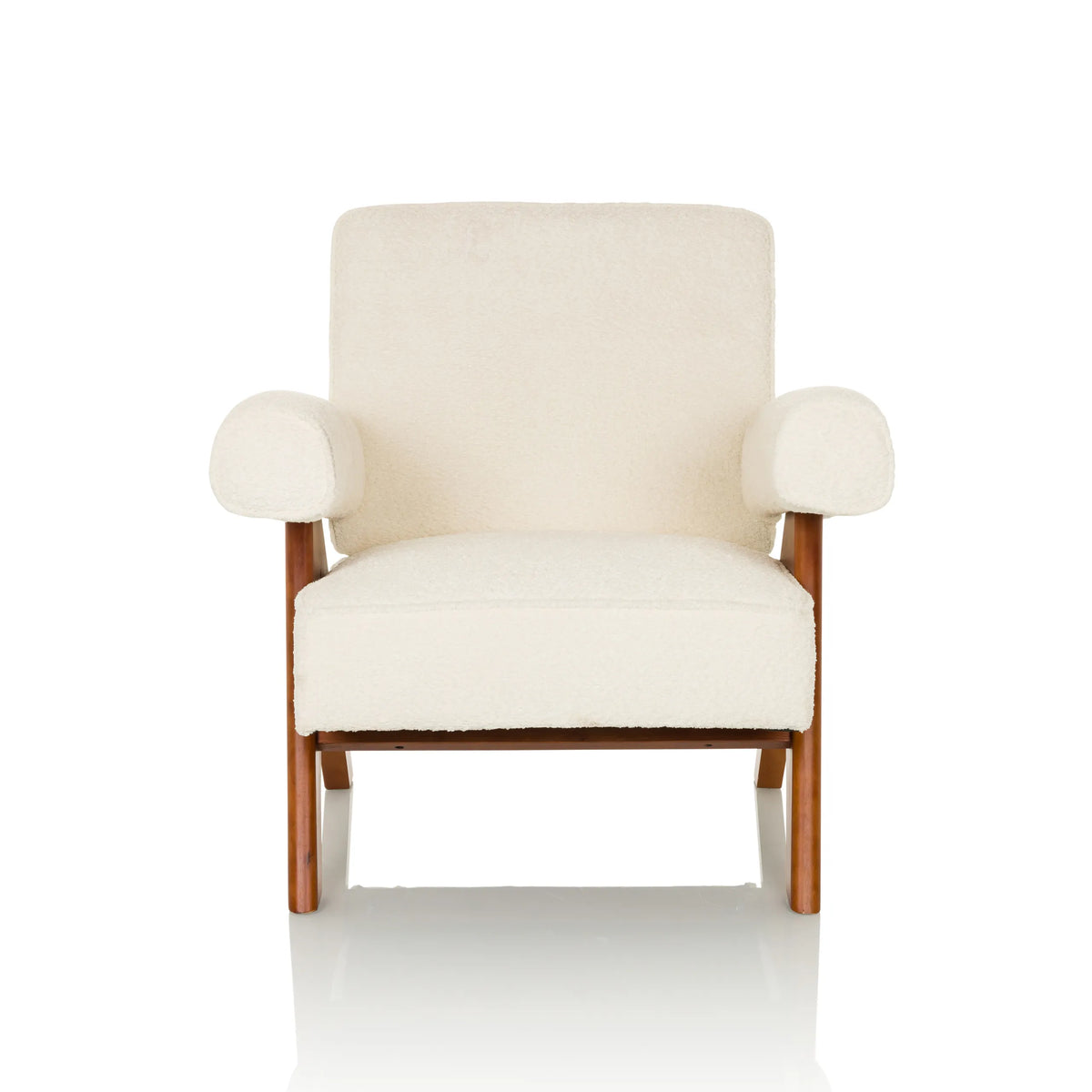 White Lounge Chair POOLY with textured upholstery and dark wooden legs by hjh LIVING – 360-degree view (front view 0°)