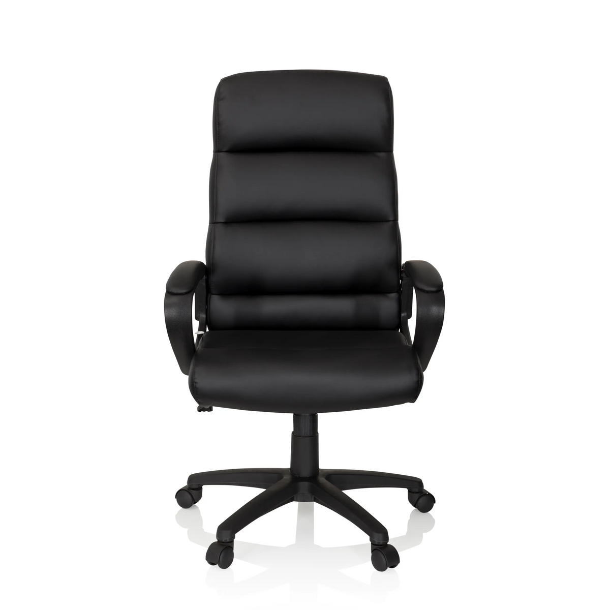 Black Professional Executive Chair FUTURA 100 with quilted upholstery and five-caster base by hjh OFFICE – 360-degree view (front view 0°)