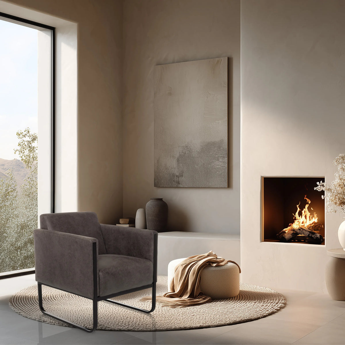 Grey Lounge Chair Aruba Retro with dark metal frame in a modern living environment by hjh OFFICE