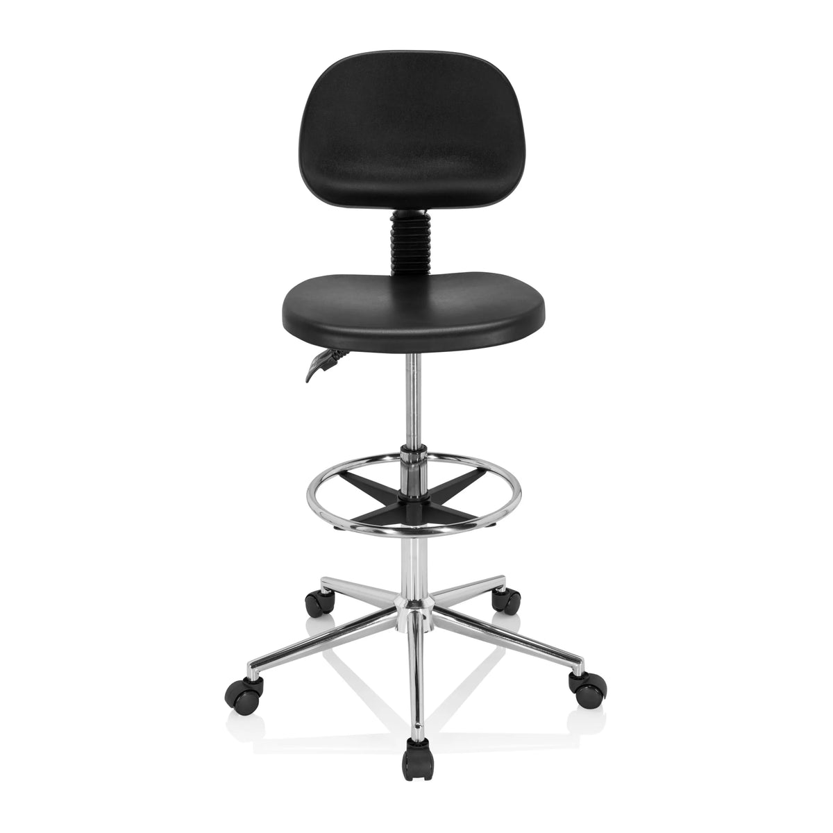 Black Counter chair TOP WORK 24 I with foot ring and five-caster base by hjh OFFICE – 360-degree view (front view 0°)