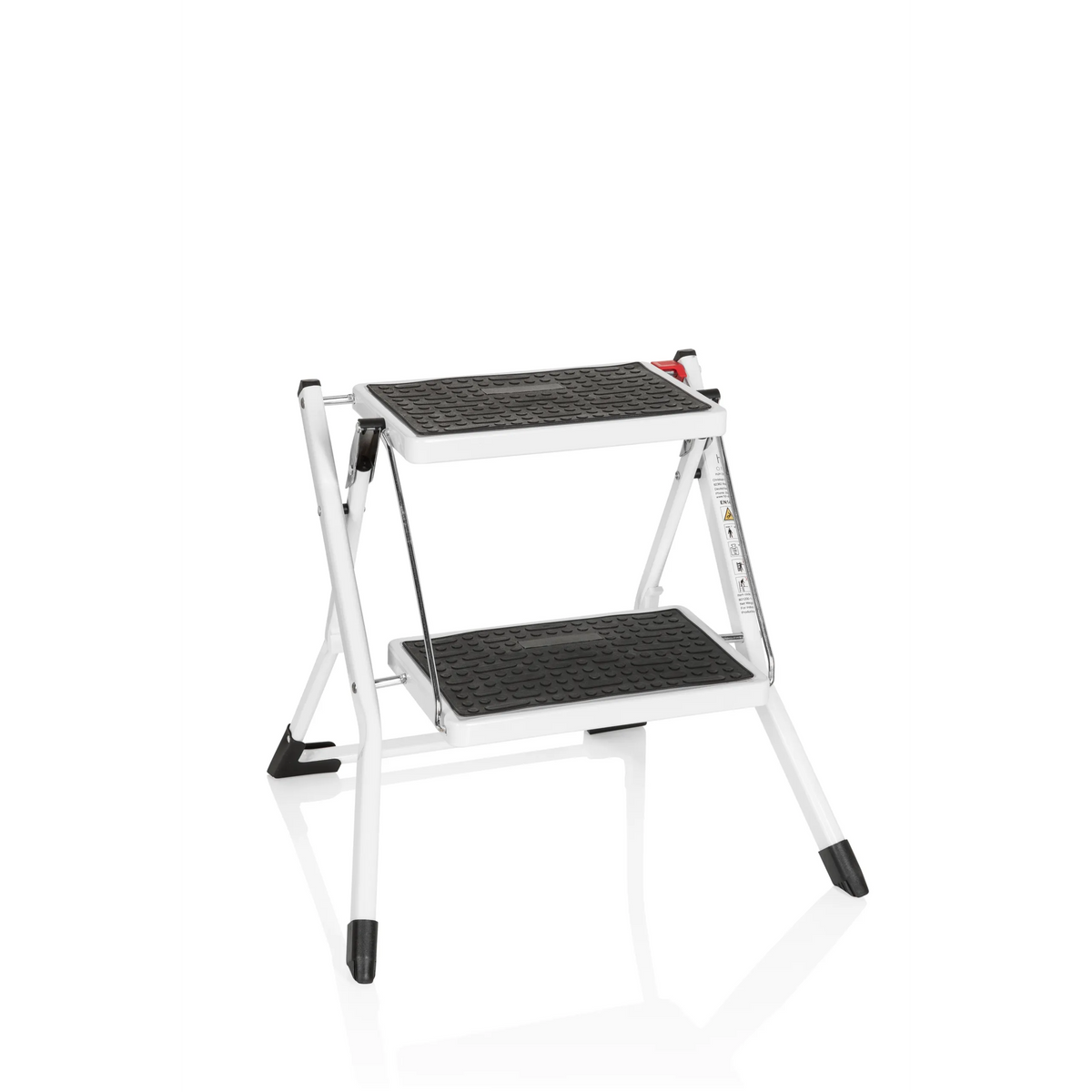 White Folding Ladder SOLID W1 with two non-slip steps by hjh OFFICE – 360-degree view (front view 20°)
