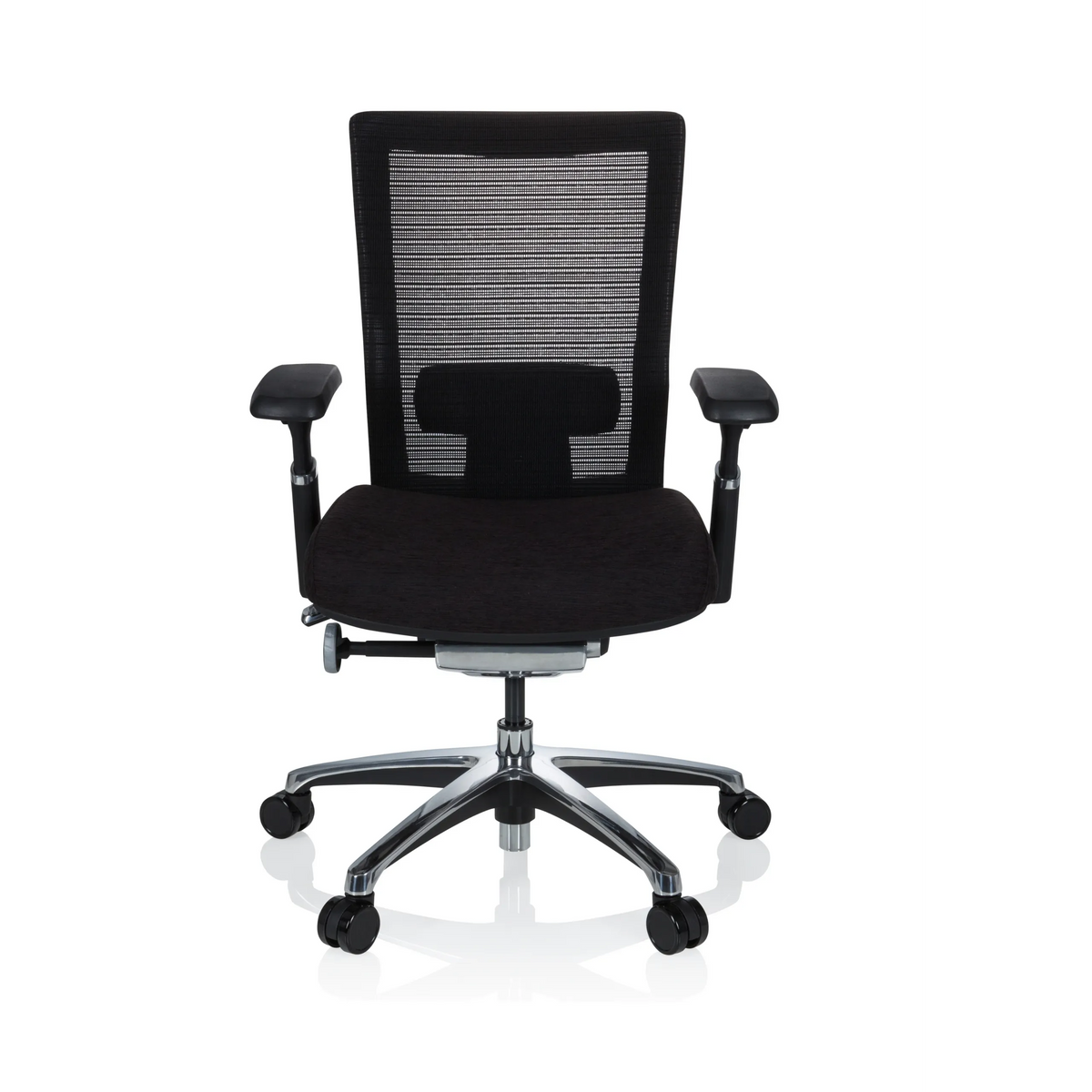 Black High End Office Chair NOVA PRO ALU with mesh back and five-caster base by hjh OFFICE – 360-degree view (front view 0°)