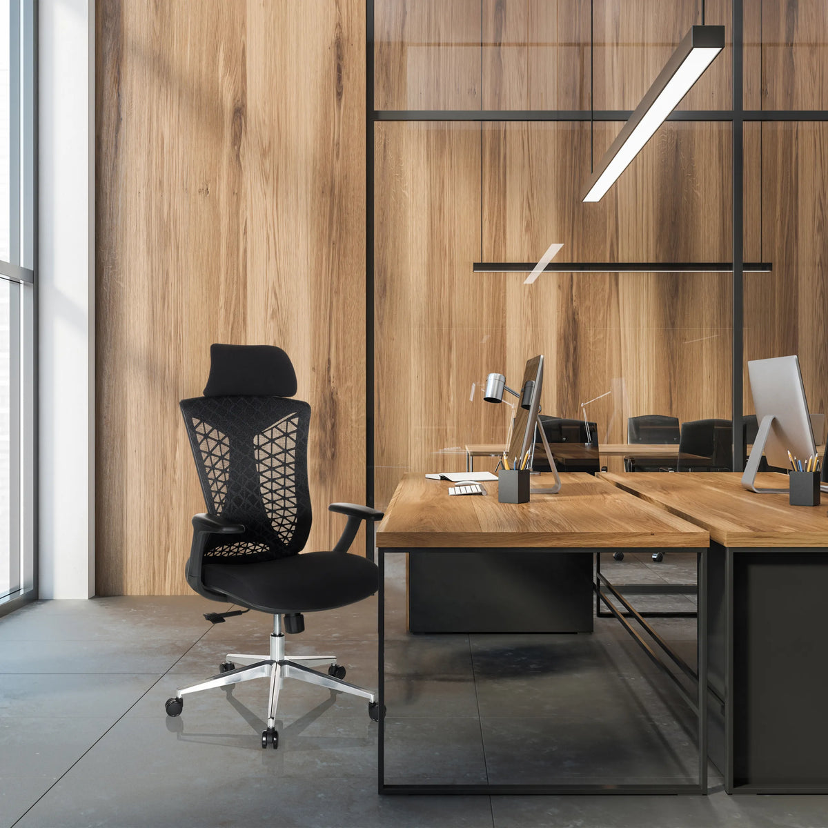 Black Professional Office Chair FALEO B with mesh backrest and armrests by hjh OFFICE