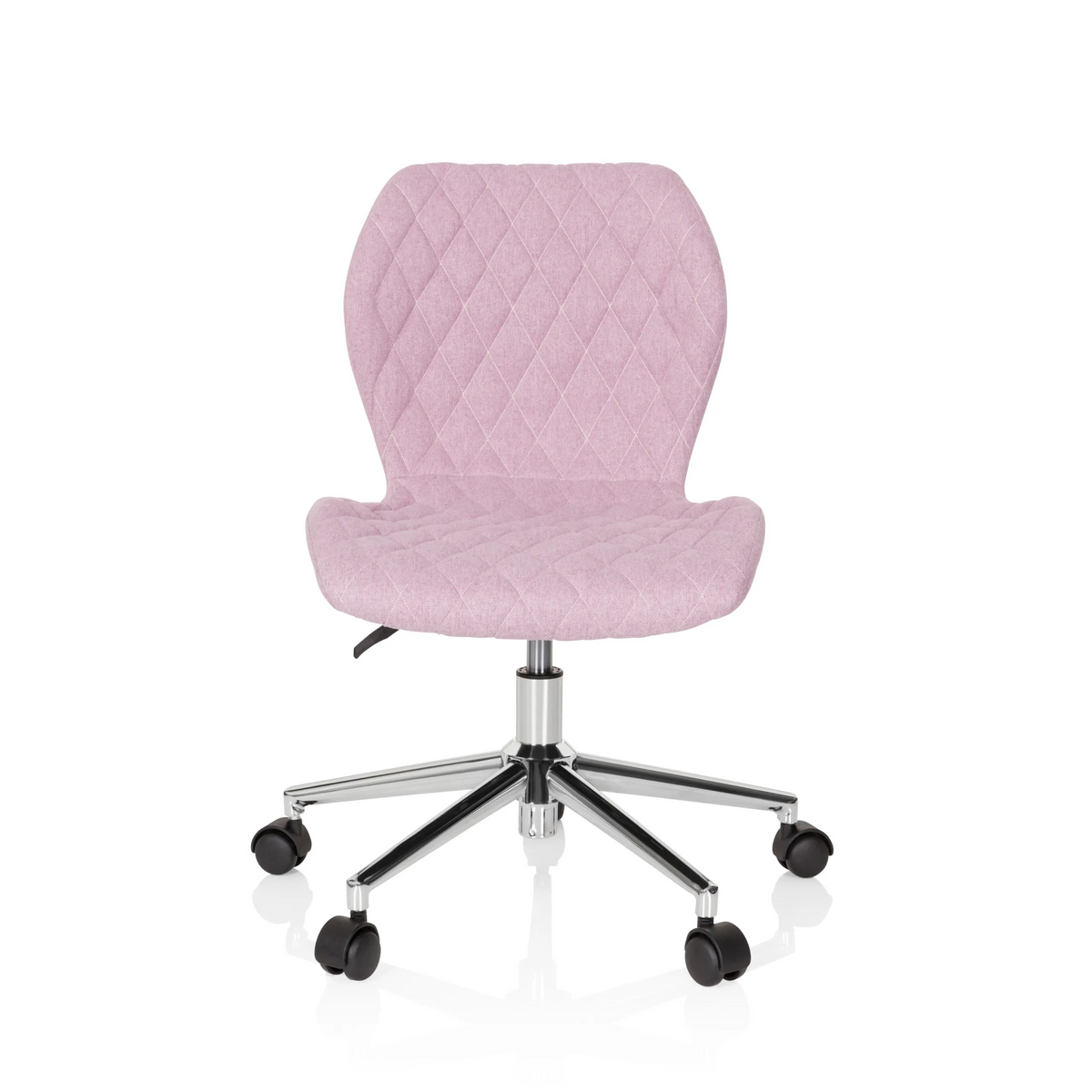 Pink Swivel Chair – Children JOY II with quilted look and five-caster base by hjh OFFICE – 360-degree view (front view 0°)