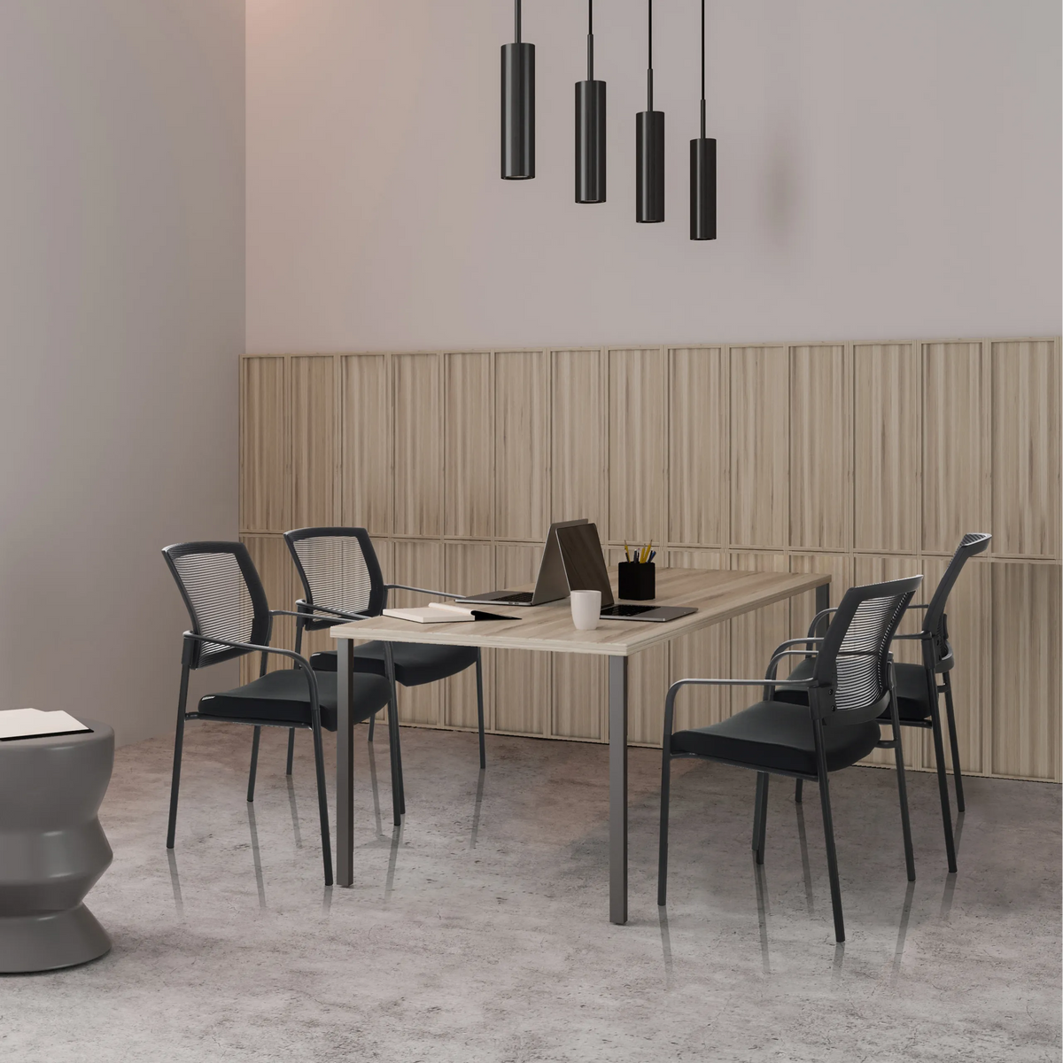 Guest Chair MEET B in black with mesh backrest and armrests by hjh OFFICE