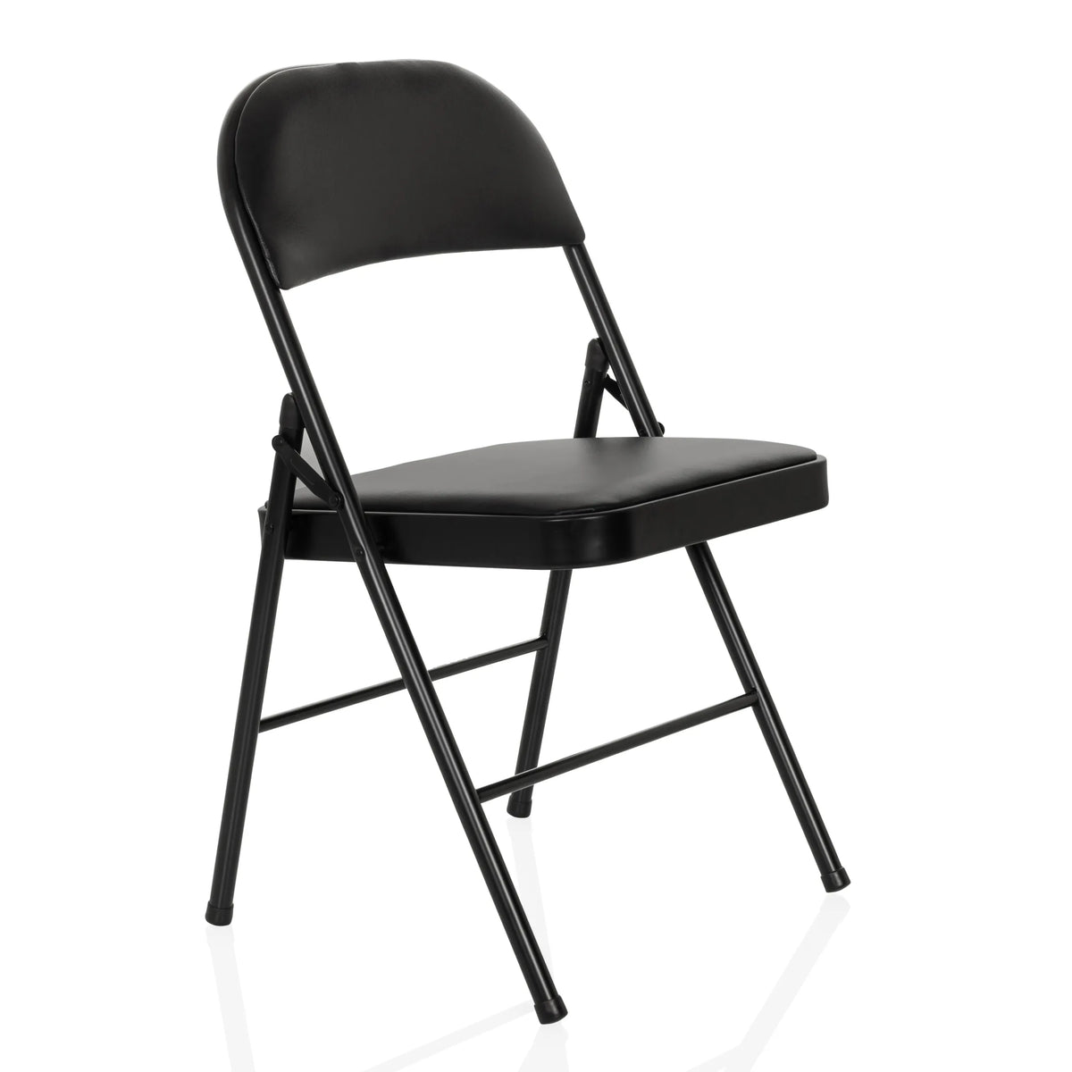 Black folding chair TUDELA H with faux leather upholstery by hjh OFFICE – 360-degree view (front three-quarter view 45°)
