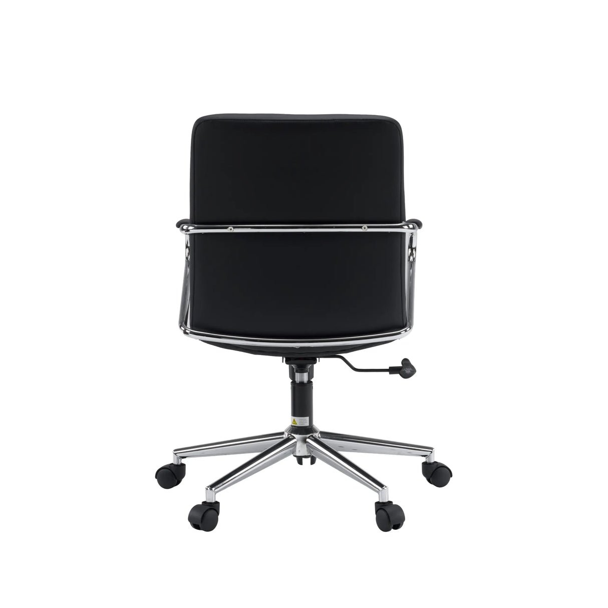 Rear view of the Rovento Home Office Chair in black with a chrome frame by hjh OFFICE