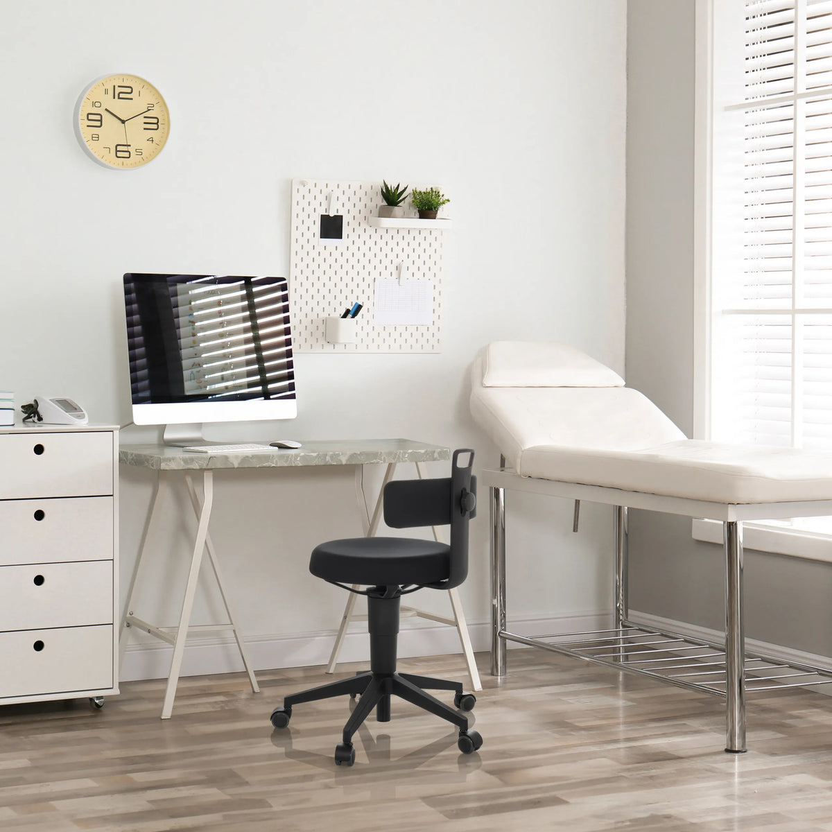 Black Swivel stool TOP WORK FLEX with fabric cover, backrest and castors by hjh OFFICE