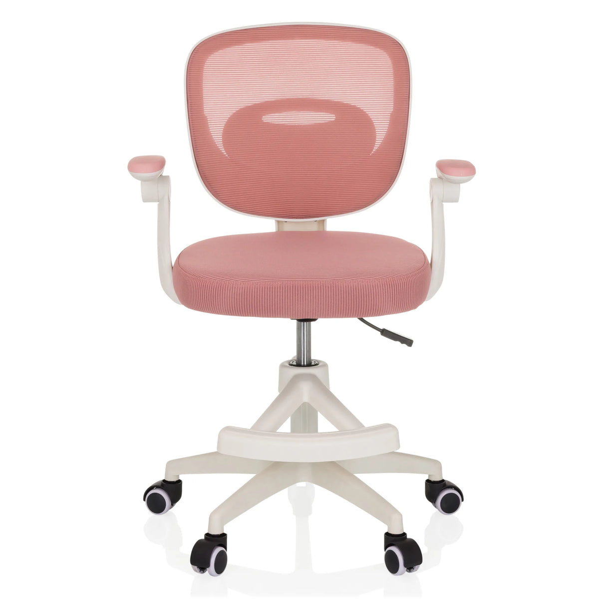 Pink Swivel Chair – Children KIDDY SMART with mesh back and five-caster base by hjh OFFICE – 360-degree view (front view 0°)