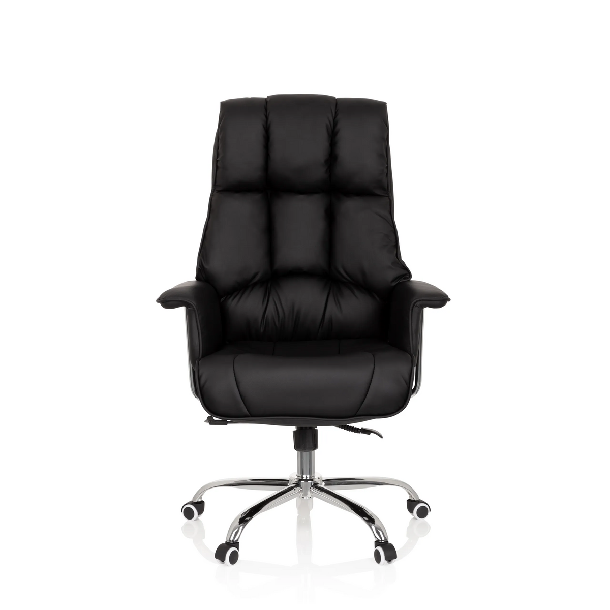 Black Professional Executive Chair COMMANDER with quilted upholstery and five-caster base by hjh OFFICE – 360-degree view (front view 0°)