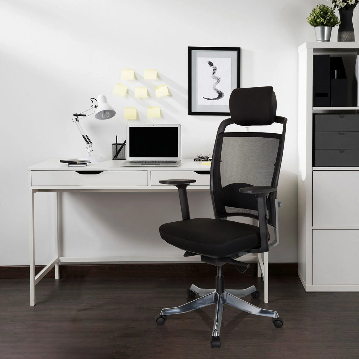 Black Professional Office Chair IKAST I with mesh backrest, headrest and armrests by hjh OFFICE