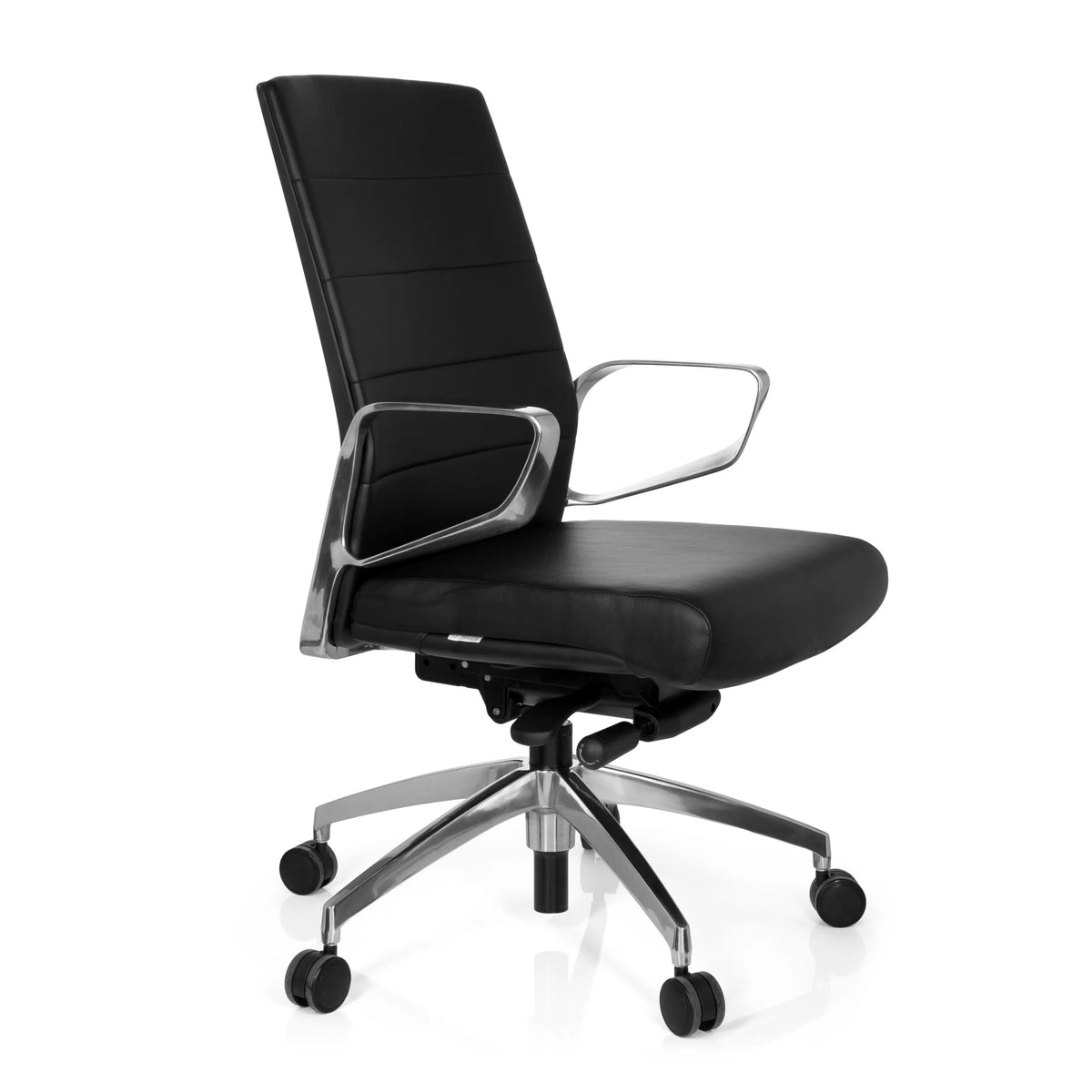 Black Professional Office Chair PROVIDER with quilted padding and five-caster base by hjh OFFICE – 360-degree view (front three-quarter view 60°)