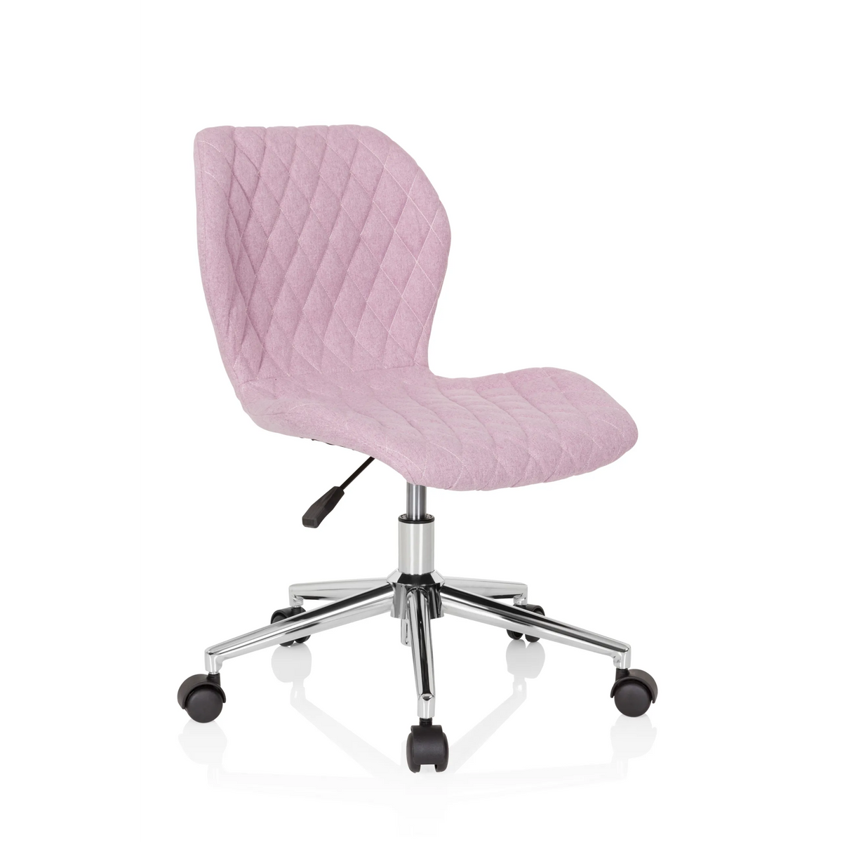 Pink Swivel Chair – Children JOY II with quilted look and five-caster base by hjh OFFICE – 360-degree view (front three-quarter view 40°)