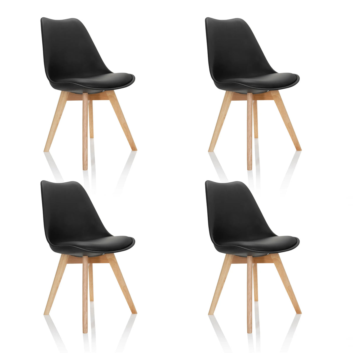 Set of four black SCANDI 4 shell chairs with light wood legs by hjh OFFICE