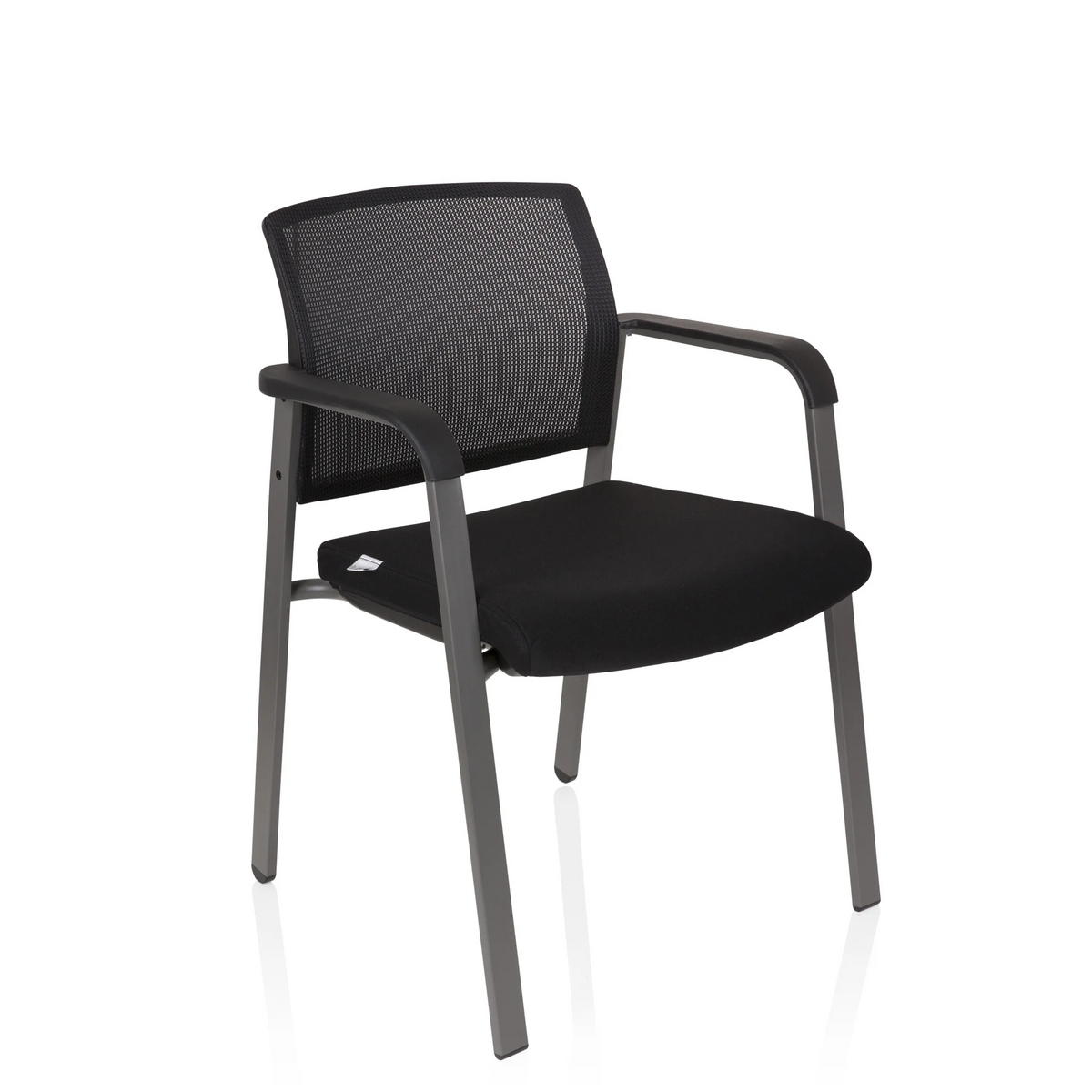 Black Four-legged chair MEET with mesh back and armrests by hjh OFFICE – 360-degree view (front three-quarter view 40°)
