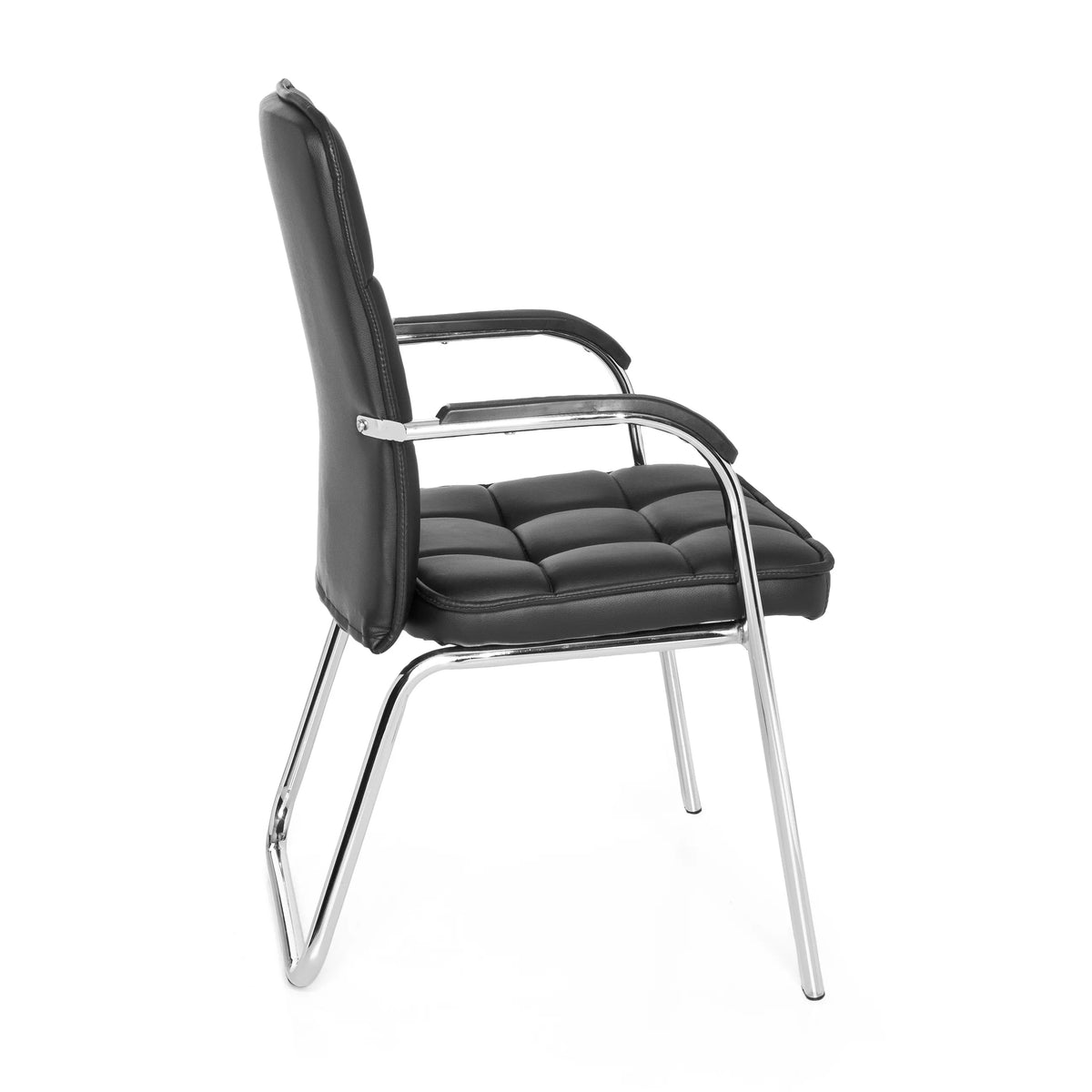 Black guest chair BORNE with quilted upholstery and sled base by hjh OFFICE – 360-degree view (side profile 100°)