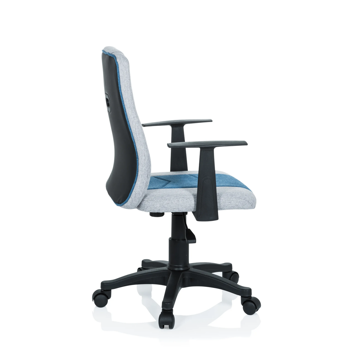 Grey-blue Swivel Chair – Children KIDDY EXTRA with armrests and five-caster base by hjh OFFICE – 360-degree view (side profile 100°)