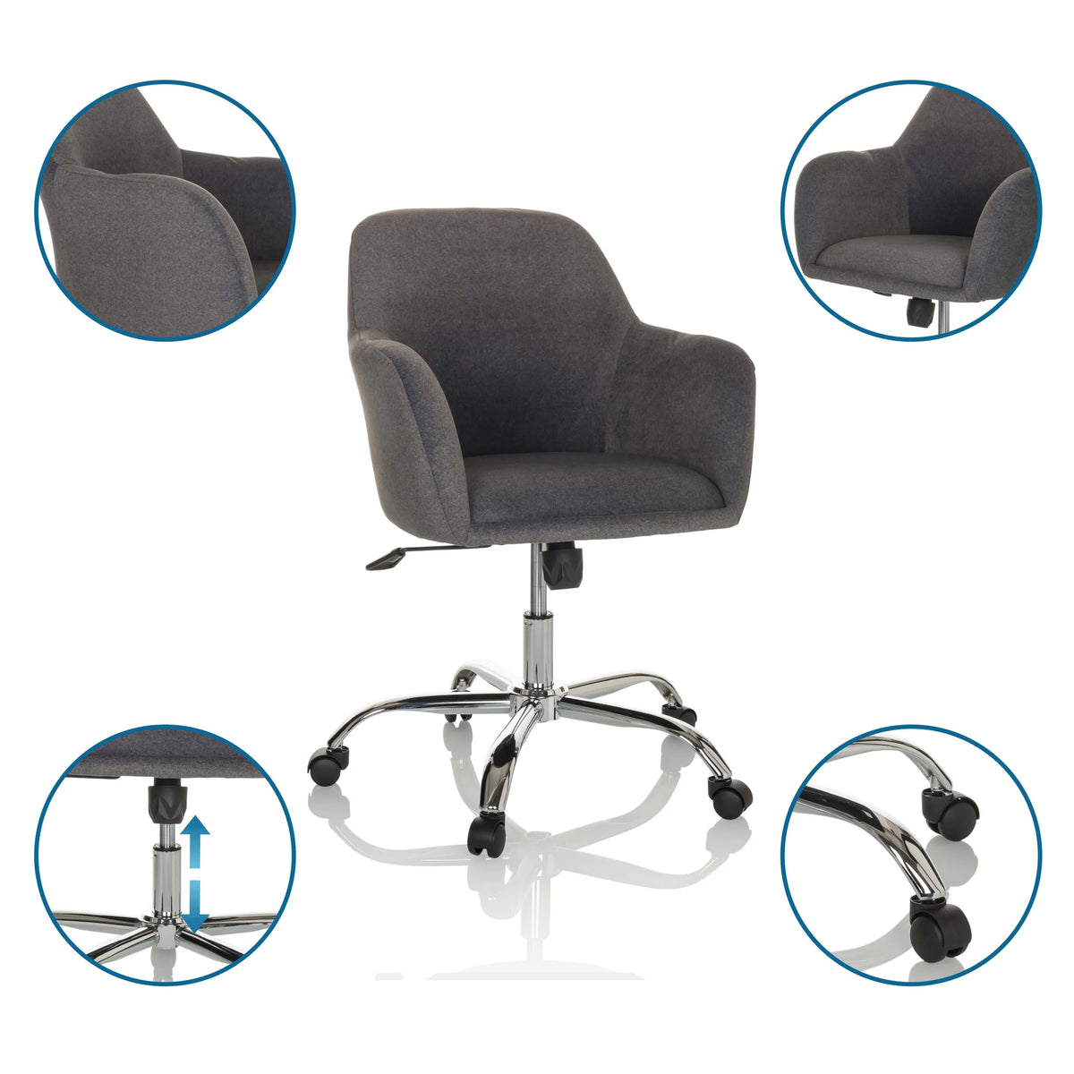 Dark grey Home Office Chair SOLAO 300 with chrome base and castors by hjh OFFICE