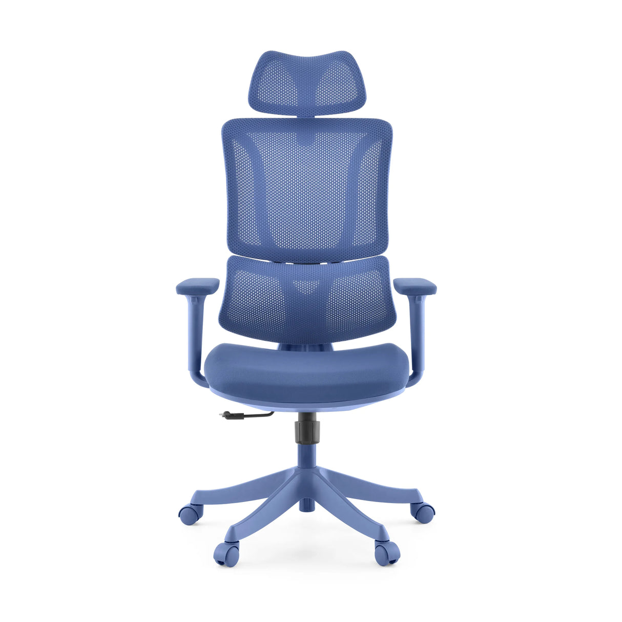 Blue Home Office Chair Ergomy Colore with mesh back and five-caster base by MyBuero – 360-degree view (front view 0°)