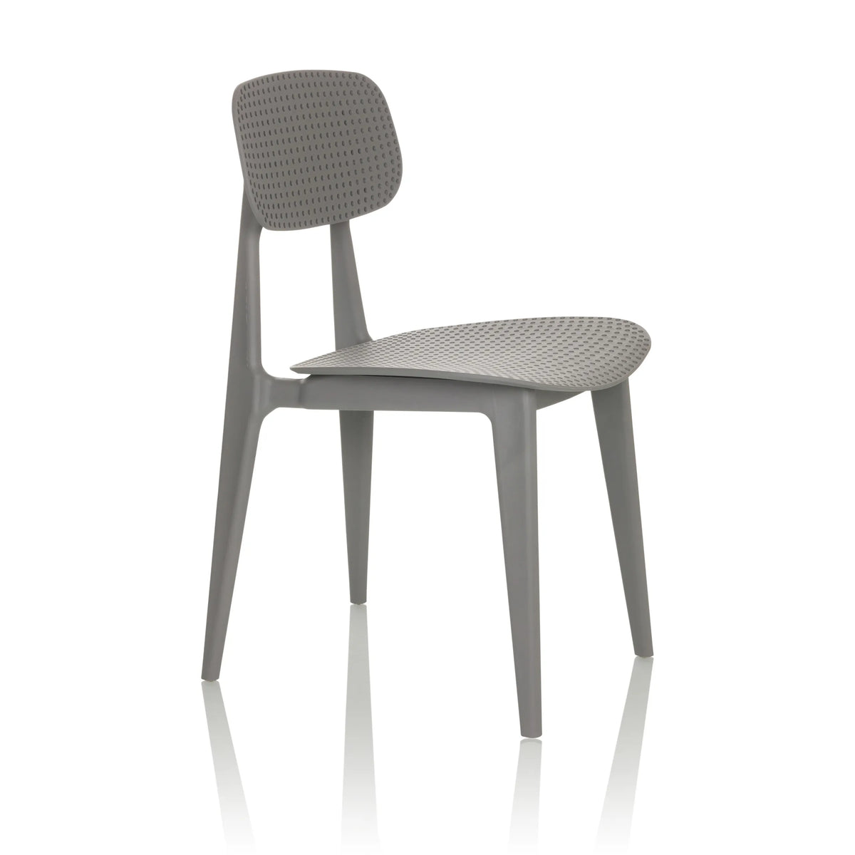 Grey Outdoor chair ARTIFO HOL with perforated backrest and seat by hjh OFFICE – 360-degree view (front three-quarter view 60°)