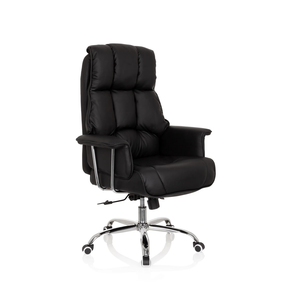 Black Professional Executive Chair COMMANDER with quilted upholstery and five-caster base by hjh OFFICE – 360-degree view (front three-quarter view 40°)