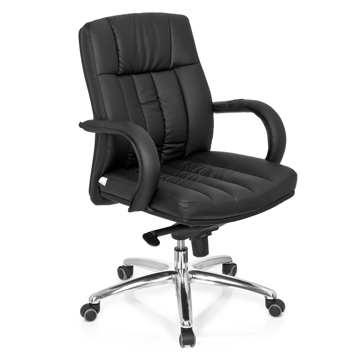 Black Swivel Chair XXL G 100 with quilted upholstery and five-caster base by hjh OFFICE – 360-degree view (front three-quarter view 40°)